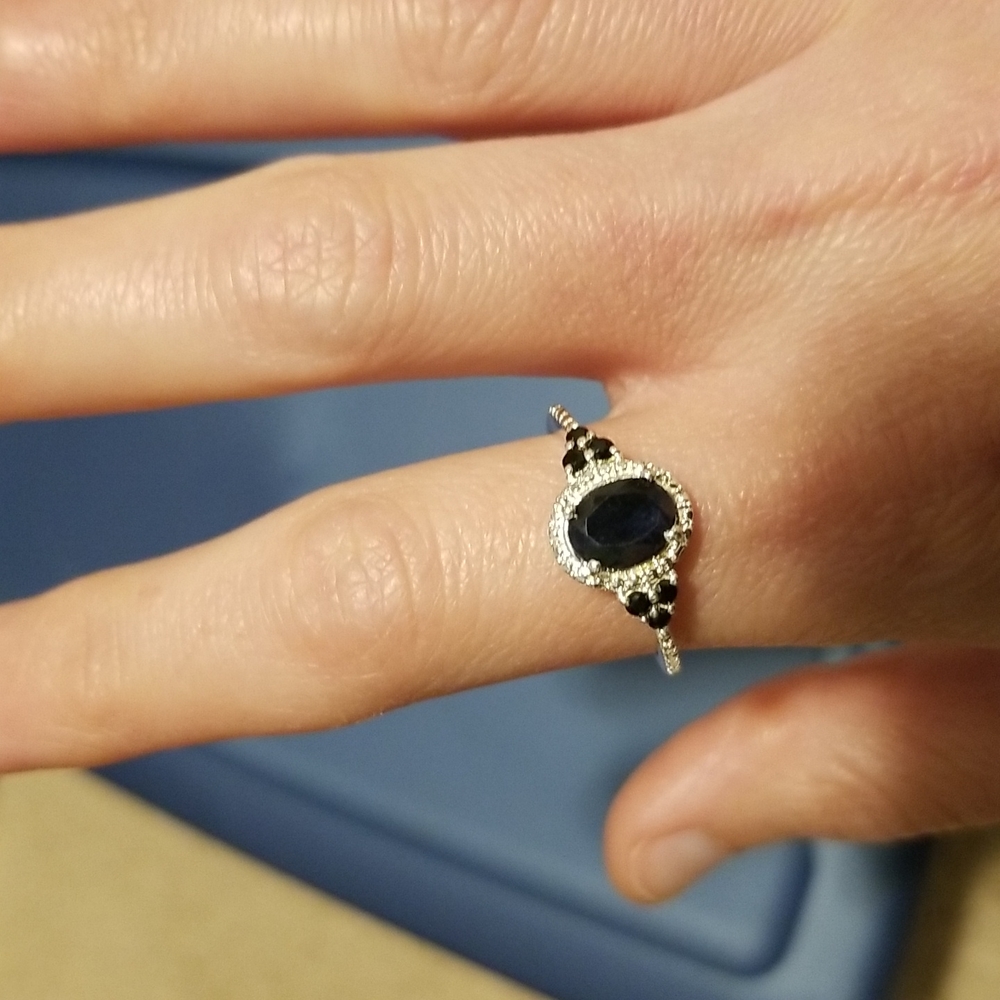 Sterling silver ring with blue stones